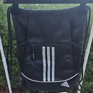 Adidas Black and White Drawstring Backpack